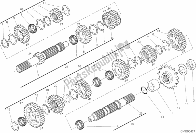All parts for the Gear Box of the Ducati Hypermotard Hyperstrada Brasil 821 2015